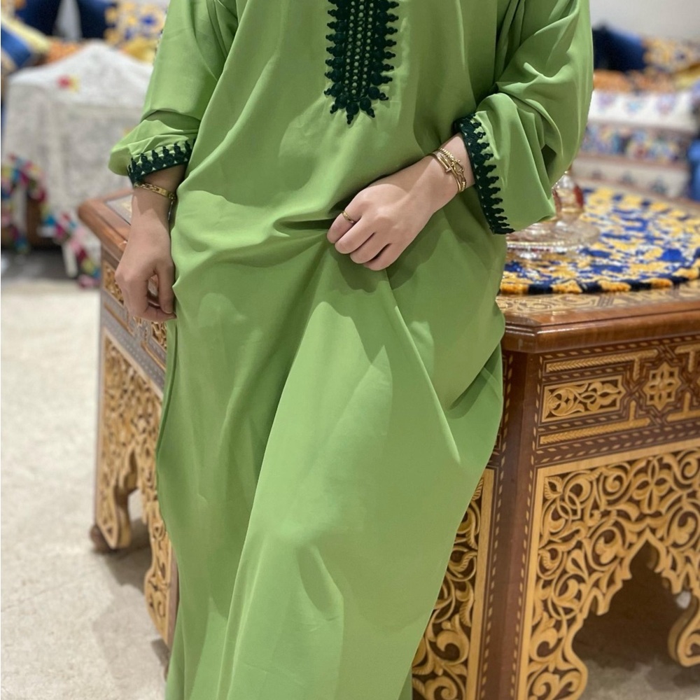Elegant Green Long Sleeve Dress - Moroccan Traditional wear- Fits L-XL